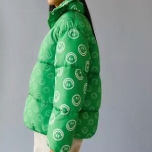 Urban Outfitters Native Youth Green Smiley Face Puffer Jacket - Size Small